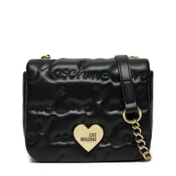 Borsa a Tracolla LOVE MOSCHINO Nera con Logo Ricamato All Over