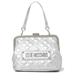 Borsa Donna a Mano con Chiusura a Scatto LOVE MOSCHINO linea Shiny Quilted Argento
