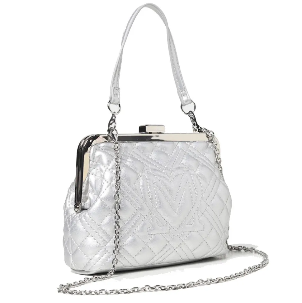 Borsa Donna a Mano con Chiusura a Scatto LOVE MOSCHINO linea Shiny Quilted Argento