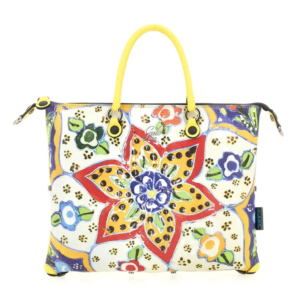 Borsa Donna a Mano con Tracolla GABS G3 PLUS Medium in Pelle stampa Ceramica Fiori