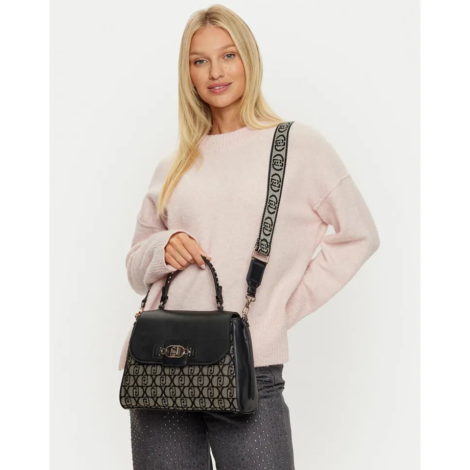 Borsa Donna a Mano LIU JO in Tessuto Jacquard Nero con Logo All Over