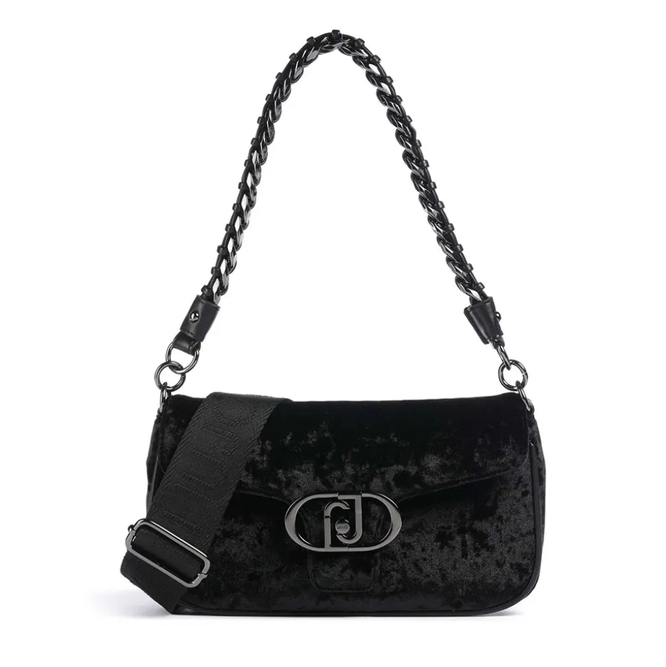 Borsa Donna a Spalla LIU JO Effetto Velluto Nero con Logo