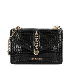 Borsa Donna a Spalla LOVE MOSCHINO linea Chain Detail stampa Cocco Nero