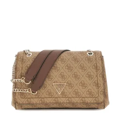 Borsa Donna a Tracolla GUESS Chiusa con Pattina Linea Noelle colore Latte Logo - Brown