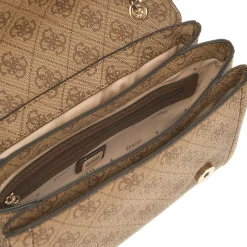 Borsa Donna a Tracolla GUESS Chiusa con Pattina Linea Noelle colore Latte Logo - Brown
