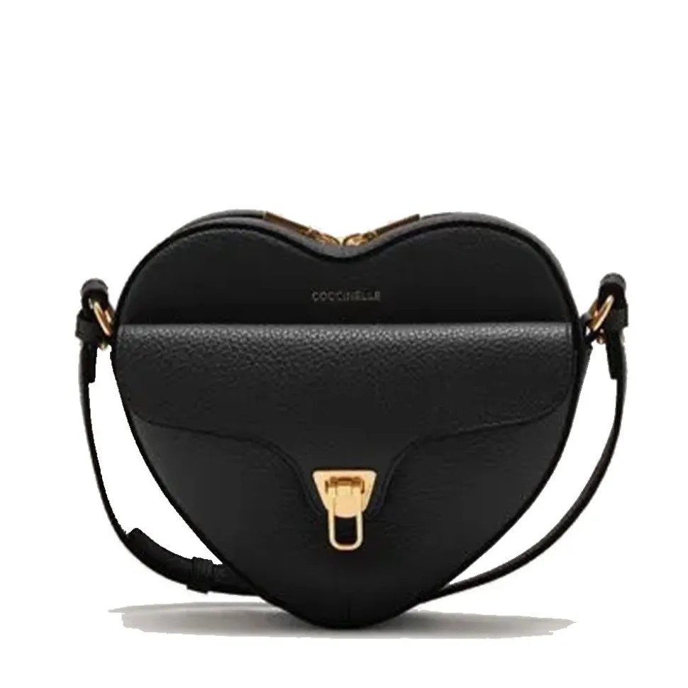 Borsa Donna a Tracolla Mini COCCINELLE a Forma di Cuore in Pelle Nera linea Beat Soft
