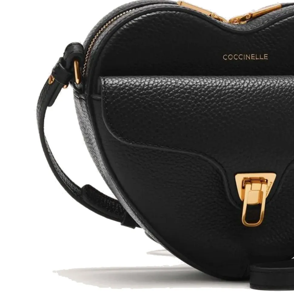 Borsa Donna a Tracolla Mini COCCINELLE a Forma di Cuore in Pelle Nera linea Beat Soft
