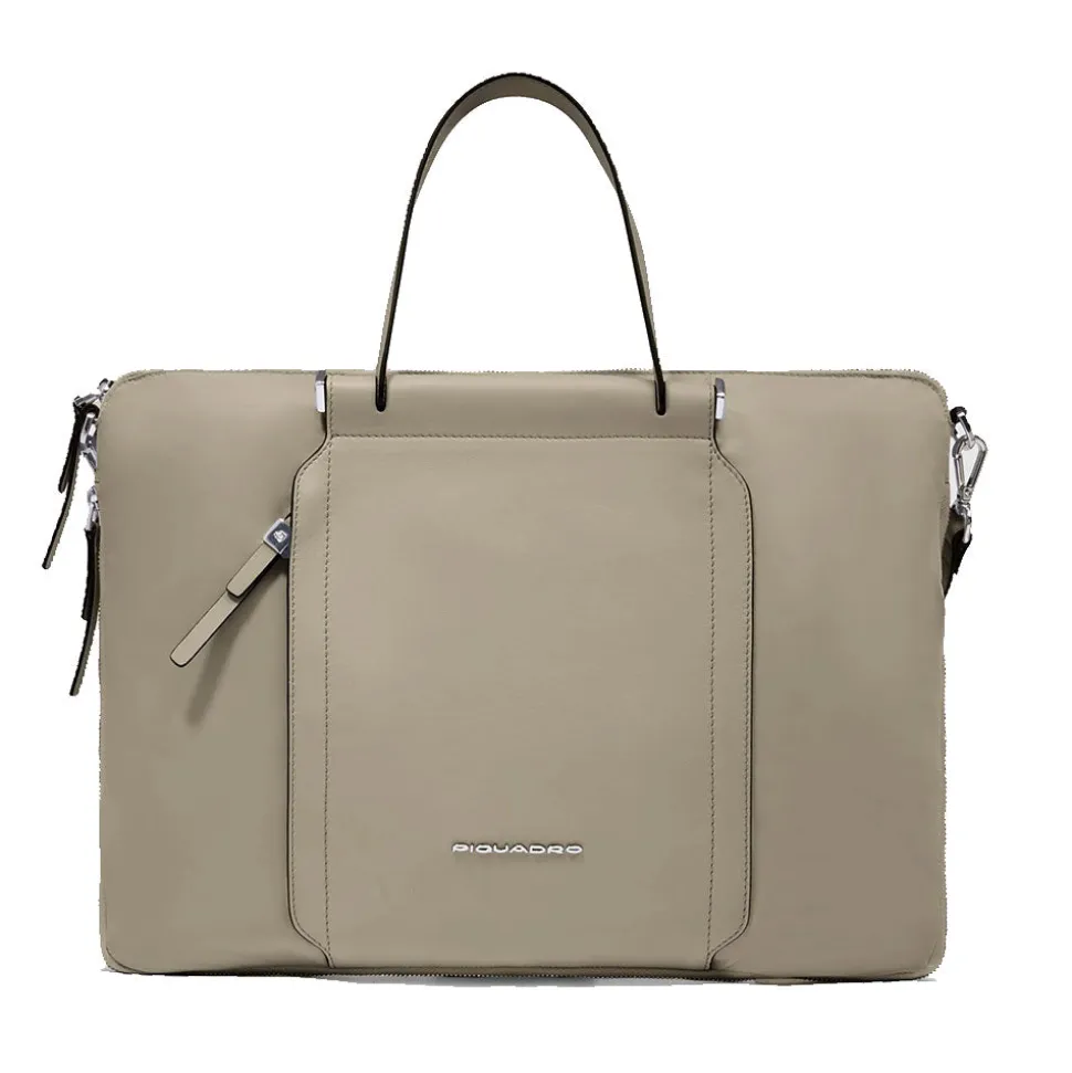 Borsa Donna da Lavoro PIQUADRO linea Circle in Pelle e Tessuto Beige - CA4021W92T