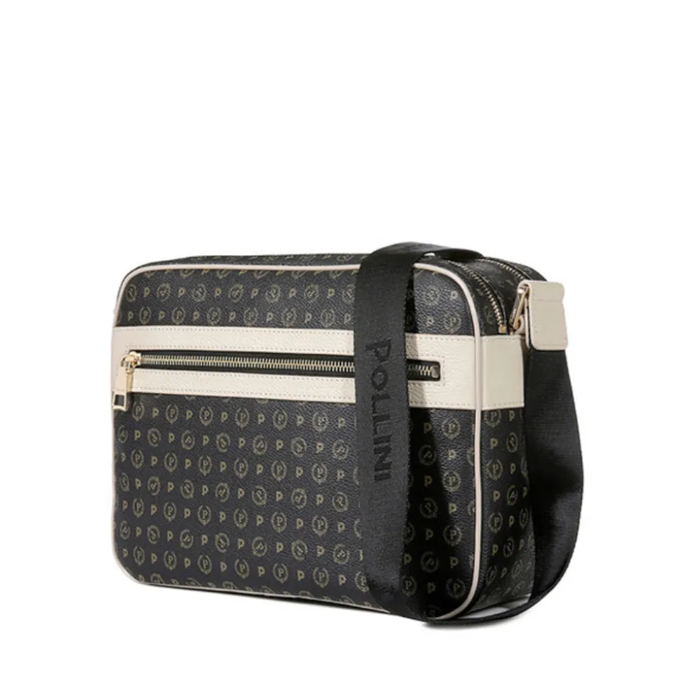 Borsa Donna Messenger POLLINI Linea Heritage Logo Classic Nero e Avorio