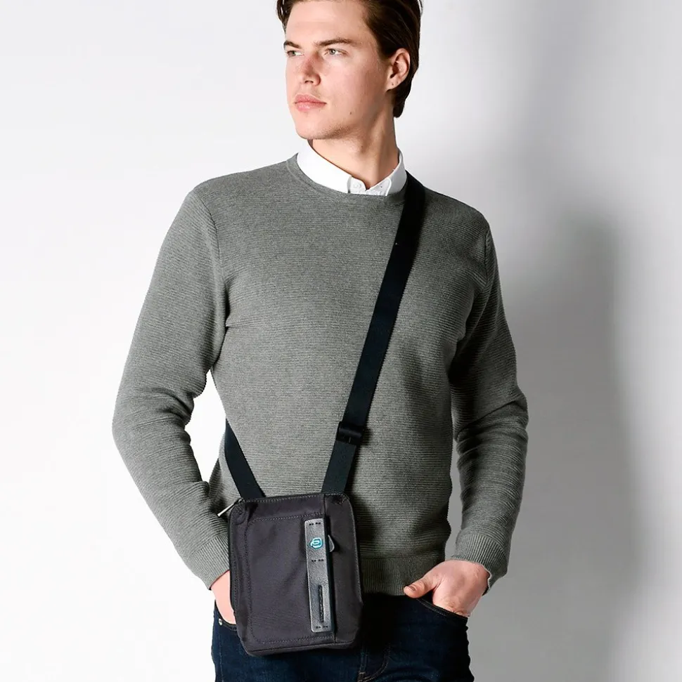 Borsello Uomo PIQUADRO con porta iPadmini - CA3084P16 in Tessuto Chevron - Grigio