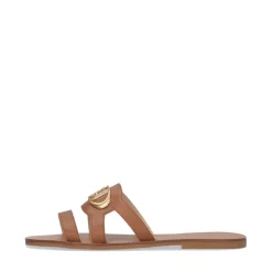 Ciabatte Flat LIU JO Saba 11 in Pelle color Cuoio con Maxi Logo