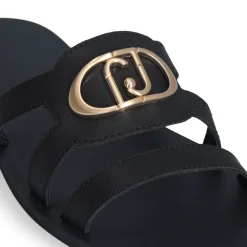 Ciabatte Flat LIU JO Saba 11 in Pelle Nera con Maxi Logo