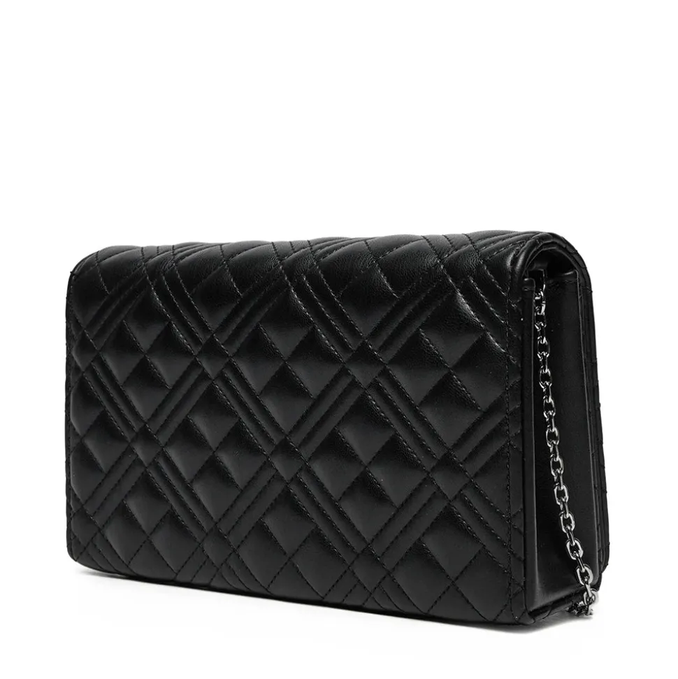 Clutch Donna con Tracolla LOVE MOSCHINO linea Shiny Quilted Nero e Nikel