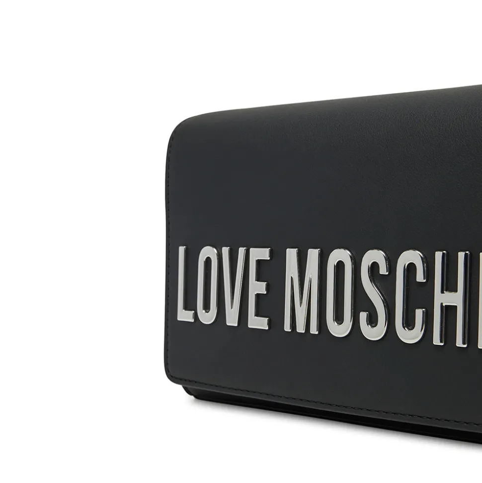 Clutch Donna con Tracolla LOVE MOSCHINO linea Smart Daily Bag Lettering Logo Nero e Nikel