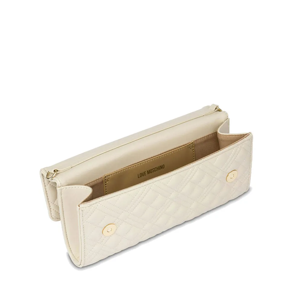 Clutch Donna Trapuntata con Tracolla LOVE MOSCHINO linea Lettering Logo Avorio