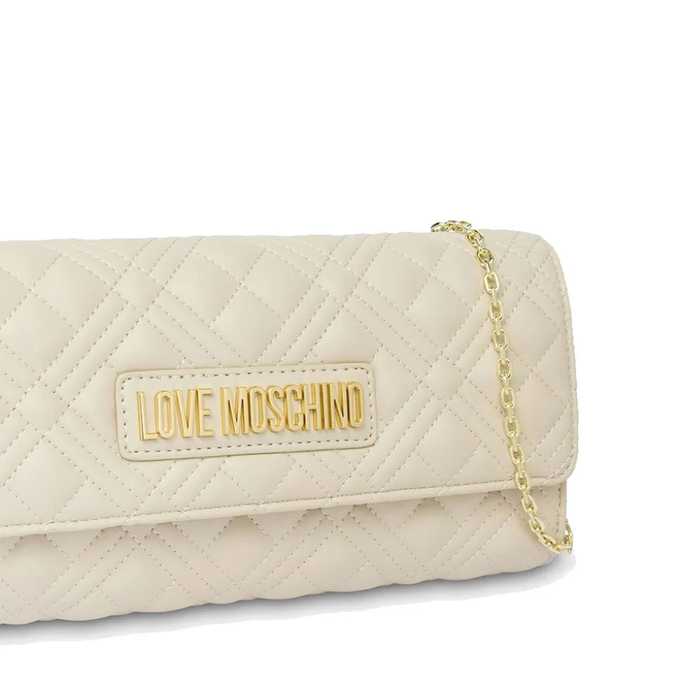 Clutch Donna Trapuntata con Tracolla LOVE MOSCHINO linea Lettering Logo Avorio