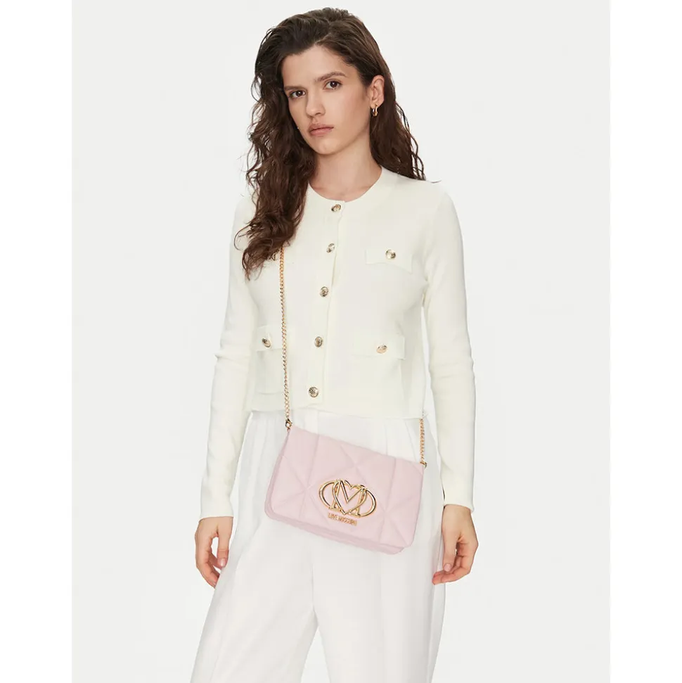 Clutch Trapuntata con Tracolla LOVE MOSCHINO linea Embossed Rosa Cipria