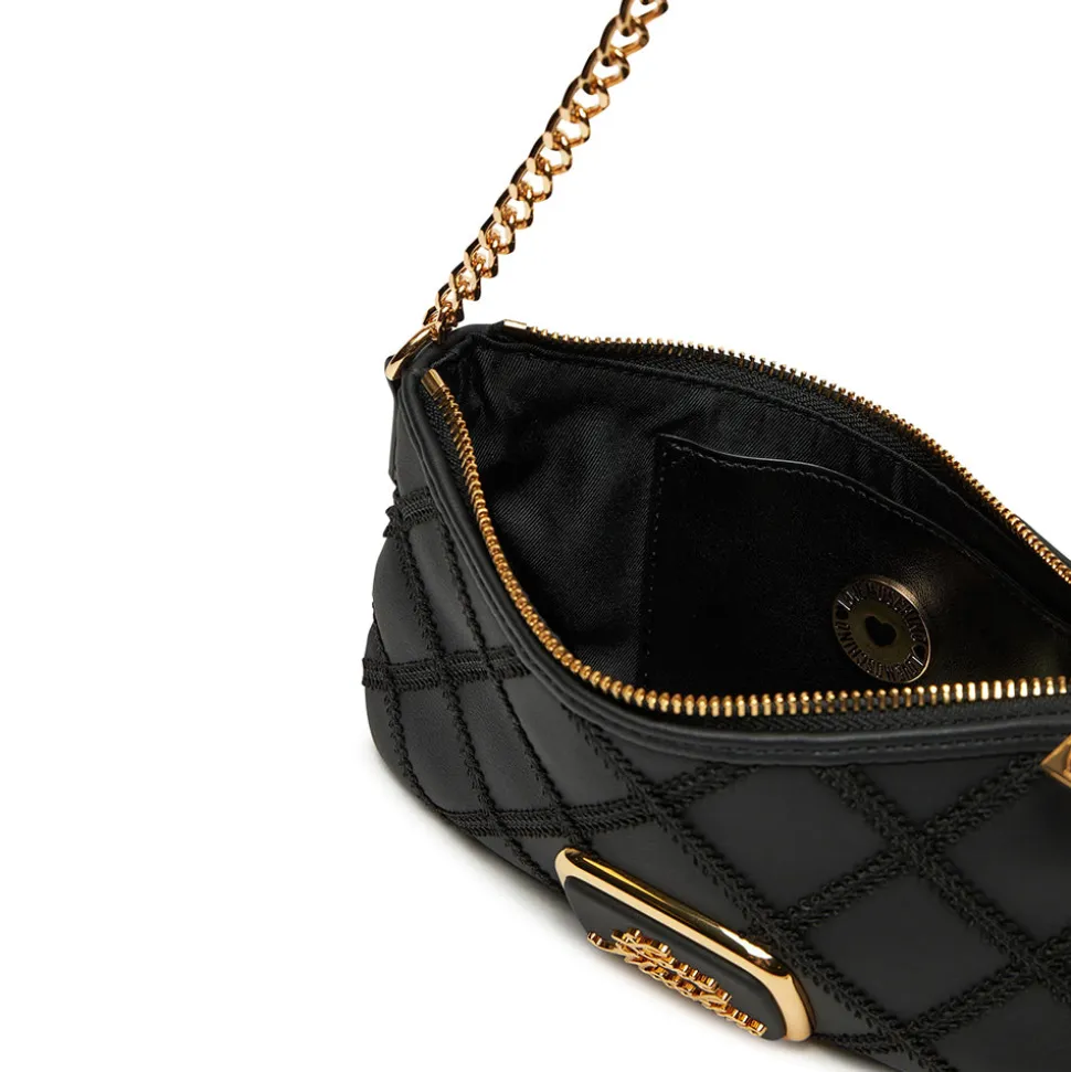 Hobo Bag Small LOVE MOSCHINO con Ricamo a Scacchi Nero