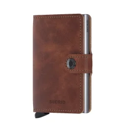 Porta Carte con Clip SECRID linea Vintage in Pelle Marrone con RFID