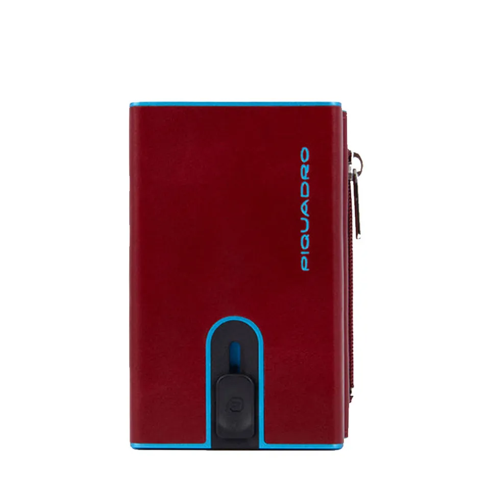 Portacarte PIQUADRO in Pelle e Alluminio con RFID Colore Rosso Linea Blue Square - PP5585B2BLR