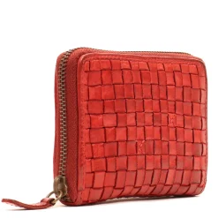 Portafoglio Donna Piccolo Zip Around in Pelle Rossa Intrecciata Gianni Conti