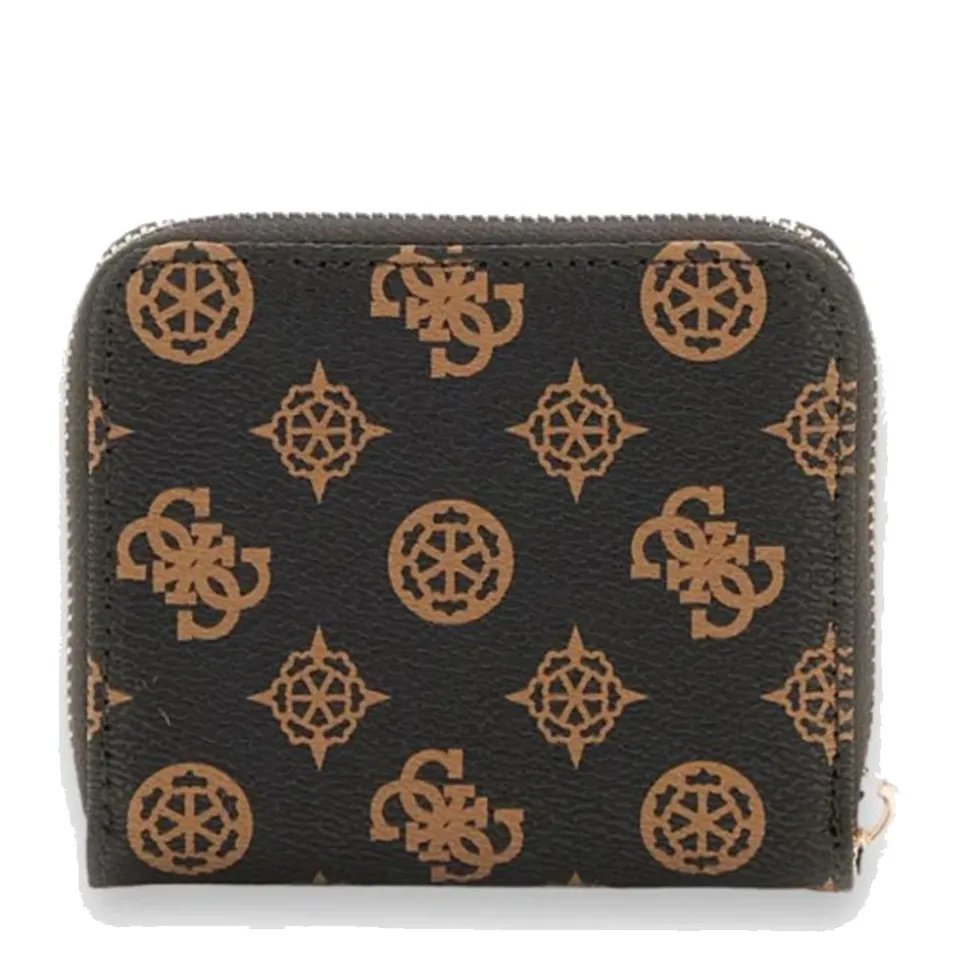 Portafoglio Piccolo GUESS Chiuso con Zip Linea Laurel Colore Mocha Logo