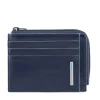 Portafoglio Porta Carte PIQUADRO In Pelle Blu Linea Blue Square Chiuso con Zip