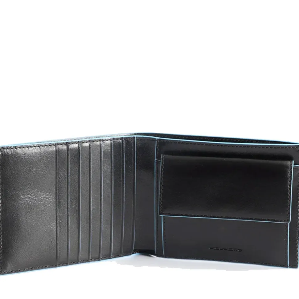 Portafoglio Uomo Piquadro In Pelle Nera con Portacarte Orizzontale e Portamonete - PU1239B2R