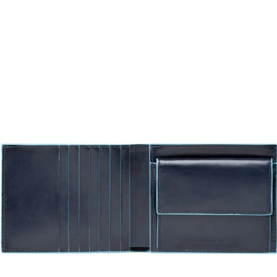 Portafoglio Uomo Piquadro In Pelle Blu con Portacarte Orizzontale e Portamonete - PU1239B2R