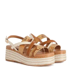 Sandali con Zeppa 6,5 cm 1A Classe Alviero Martini in Eco Nappa Bianca e Geo Classic 1113