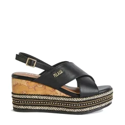 Sandali con Zeppa 8 cm 1A Classe Alviero Martini in Eco Nappa Nera 1118
