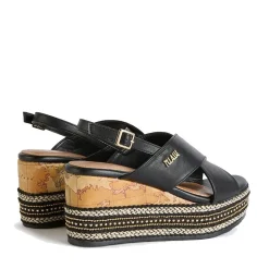 Sandali con Zeppa 8 cm 1A Classe Alviero Martini in Eco Nappa Nera 1118