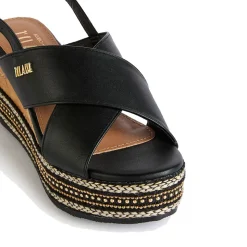 Sandali con Zeppa 8 cm 1A Classe Alviero Martini in Eco Nappa Nera 1118