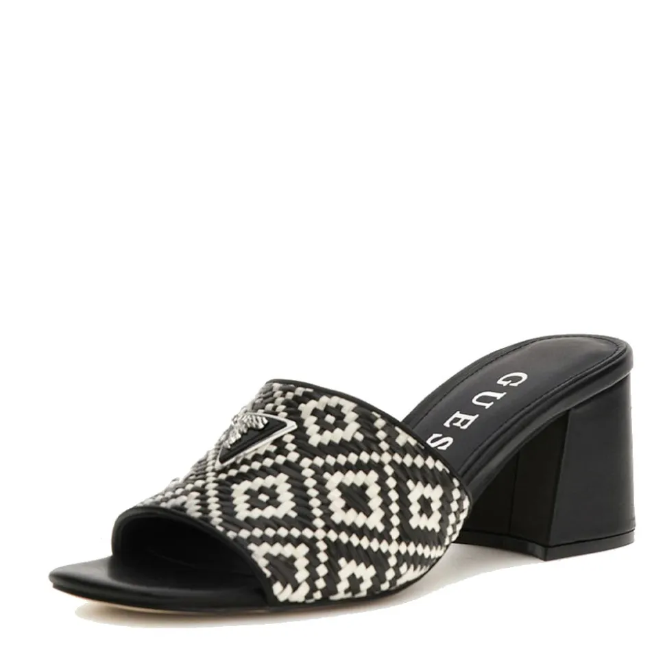 Scarpe Donna GUESS Ciabatte con Tacco Linea Gables in Rafia Colore Nero