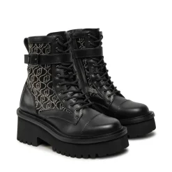 Scarpe Donna LIU JO Flair 03 Anfibi in Nylon Nero con Logo in Strass All Over