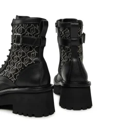Scarpe Donna LIU JO Flair 03 Anfibi in Nylon Nero con Logo in Strass All Over