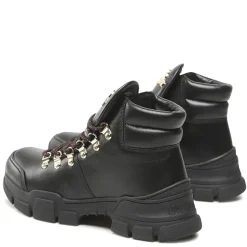 Scarpe Donna LOVE MOSCHINO Sneakers Alte in Pelle Nera linea Gold Metal Logo