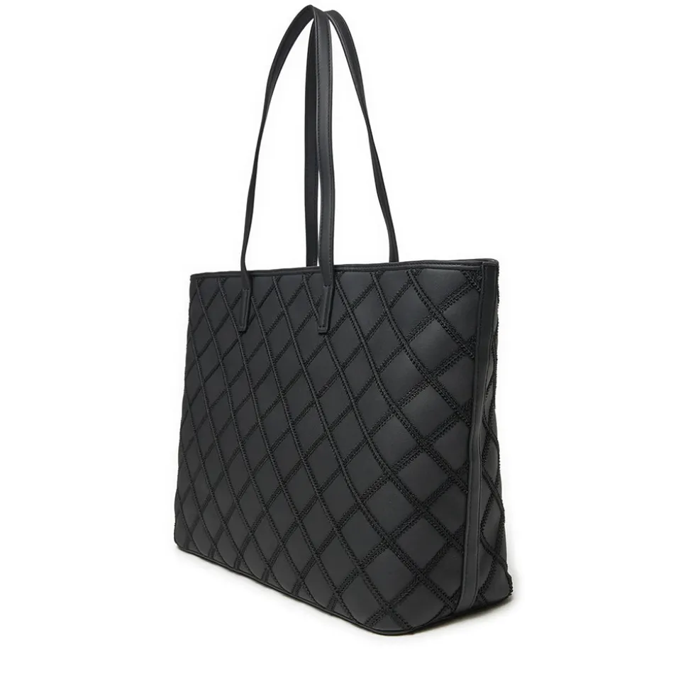 Shopping Bag LOVE MOSCHINO con Ricamo a Scacchi Nero