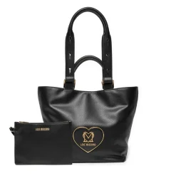 Shopping Bag LOVE MOSCHINO linea Heart Plaque Nera con Logo