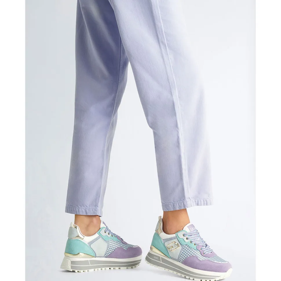 Sneakers Platform Donna LIU JO Maxi Wonder 73 in Suede e Mesh Viola e Azzurro