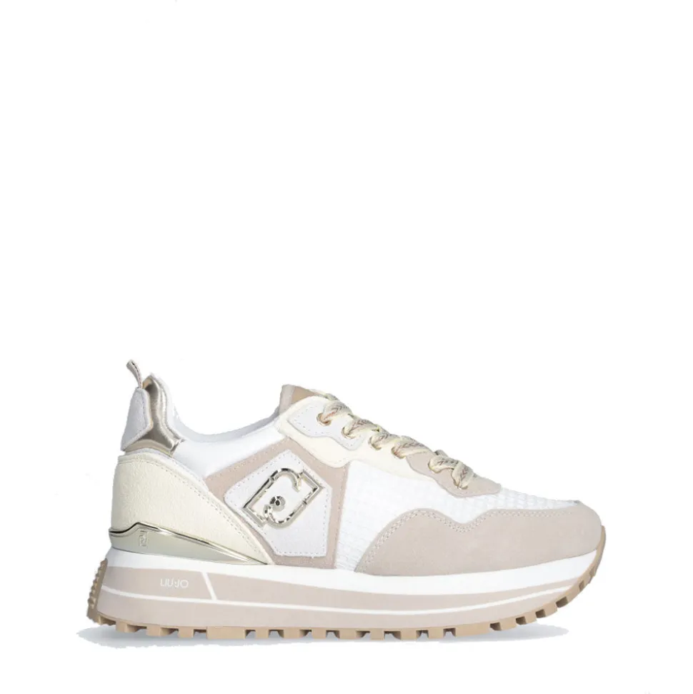 Sneakers Platform Donna LIU JO Maxi Wonder 73 in Suede e Mesh Sand e Yellow