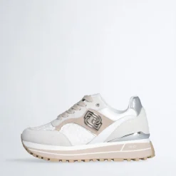 Sneakers Platform Donna LIU JO Maxi Wonder 73 in Suede e Ricamo Floreale Off White