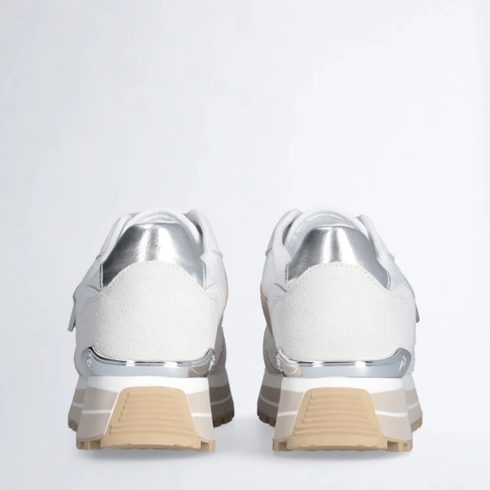 Sneakers Platform Donna LIU JO Maxi Wonder 73 in Suede e Ricamo Floreale Off White