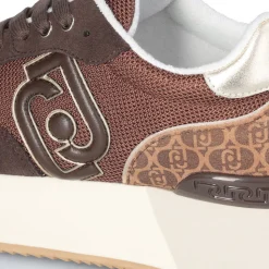 Sneakers Platform Donna LIU JO Dreamy 02 in Suede Brighty Mesh e Inserto Monogram Ebano Light Gold