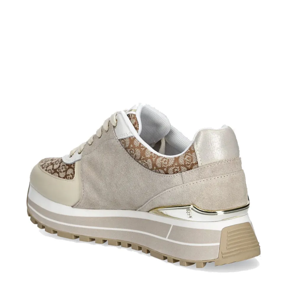Sneakers Platform Donna LIU JO Maxi Wonder 87 in Suede e Tessuto Monogram Jacquard Ivory Peach