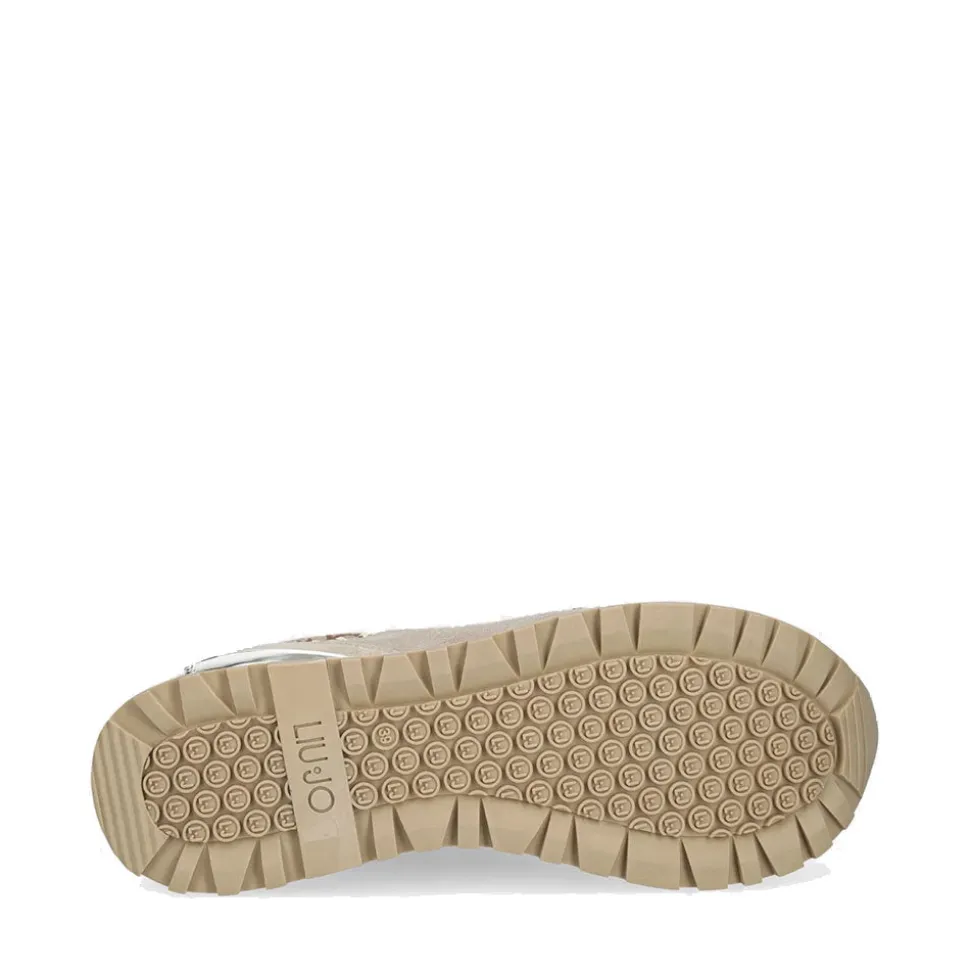 Sneakers Platform Donna LIU JO Maxi Wonder 87 in Suede e Tessuto Monogram Jacquard Ivory Peach