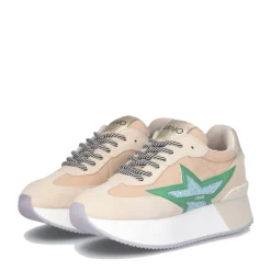 Sneakers Platform Donna LIU JO Dreamy 03 in Suede Nylon e Glitter colore Ecru Green Turquoise