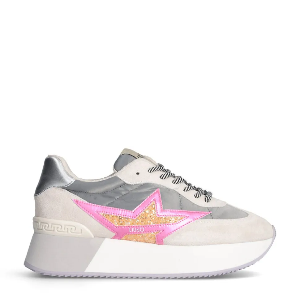 Sneakers Platform Donna LIU JO Dreamy 03 in Suede Nylon e Glitter colore Sand Grey Fuxia Orange