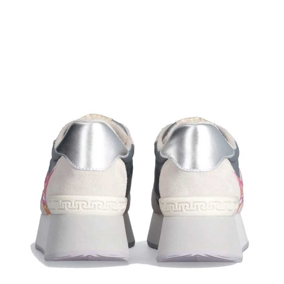 Sneakers Platform Donna LIU JO Dreamy 03 in Suede Nylon e Glitter colore Sand Grey Fuxia Orange