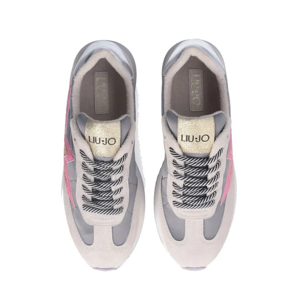 Sneakers Platform Donna LIU JO Dreamy 03 in Suede Nylon e Glitter colore Sand Grey Fuxia Orange